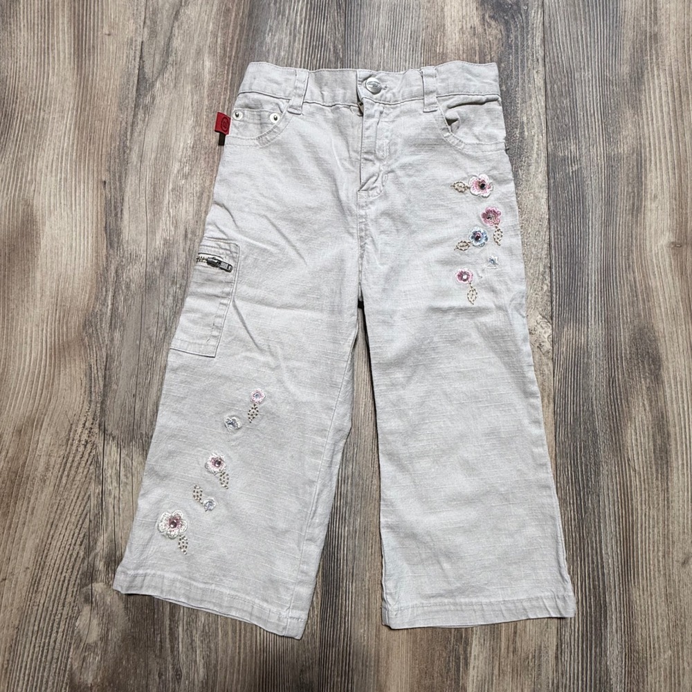 Vintage Y2K Bongo Girls Floral Embroidered Linen Blend Pants 4T